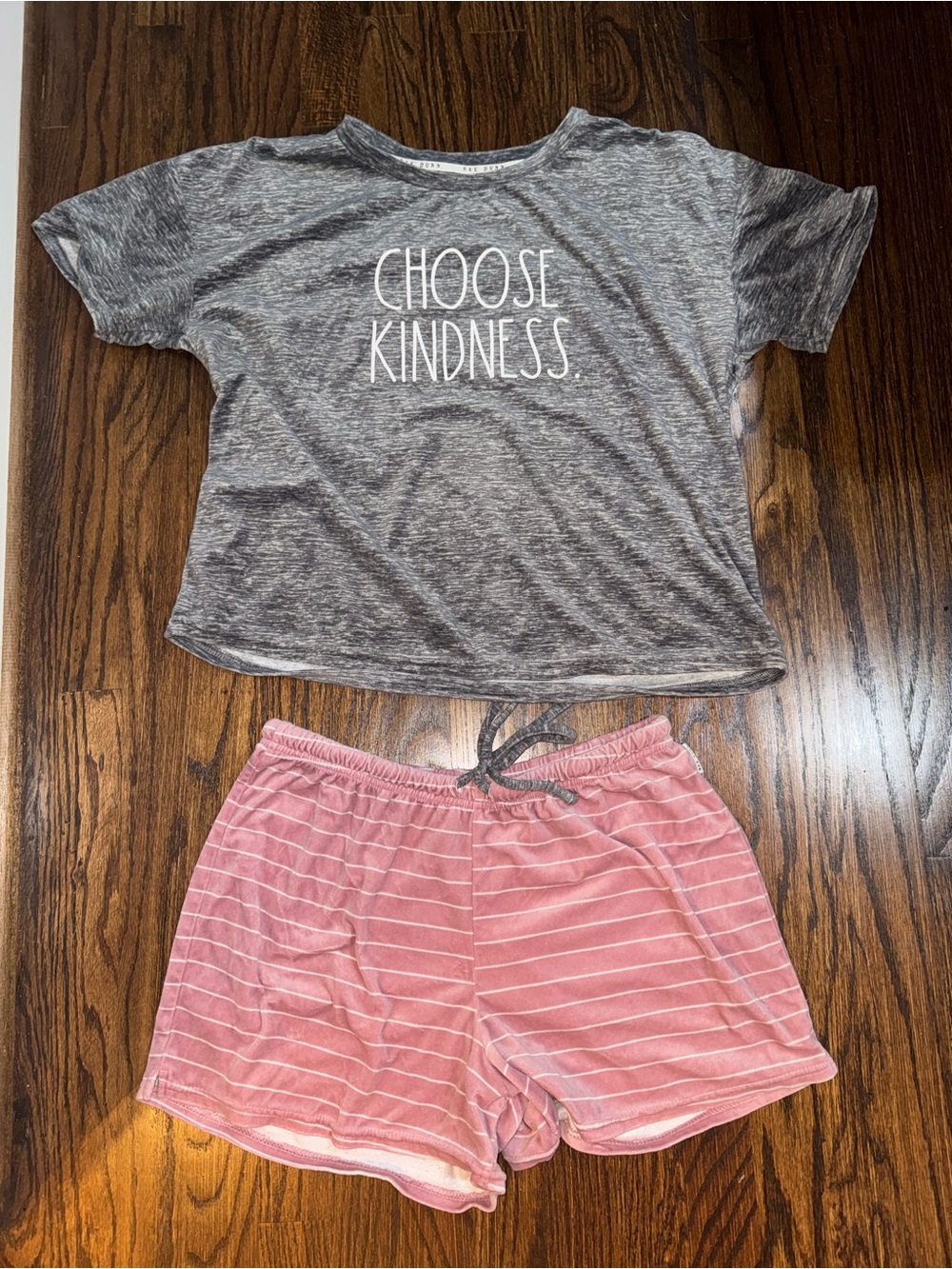 Rae Dunn Gray 'Choose Kindness' Tee with Pink Striped Pajama Shorts